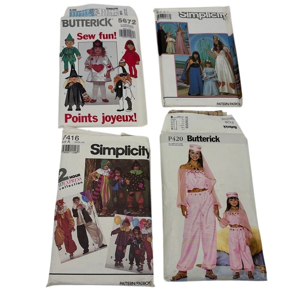 Vtg 90s Costume Sewing Patterns Lot Halloween Kids Adult Genie Witch Clown Uncut